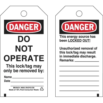 BRADY - 66050 - DANGER Do Not Operate Energy Source Lockout Tagout Tags pa2