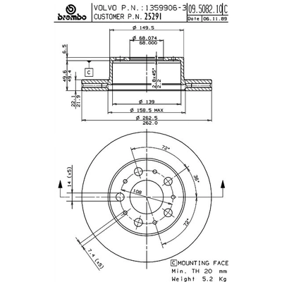 BREMBO - 25291 - Disc Brake Rotor pa1