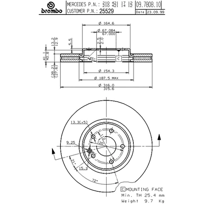BREMBO - 25529 - Disc Brake Rotor pa1