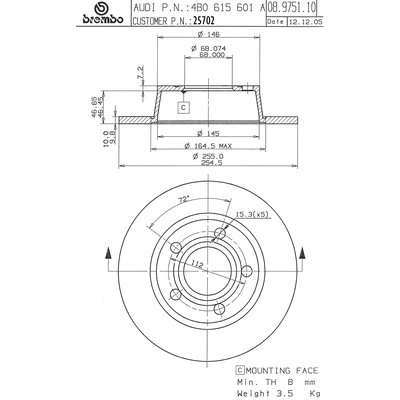 BREMBO - 25702 - Rear Disc Brake Rotor pa2