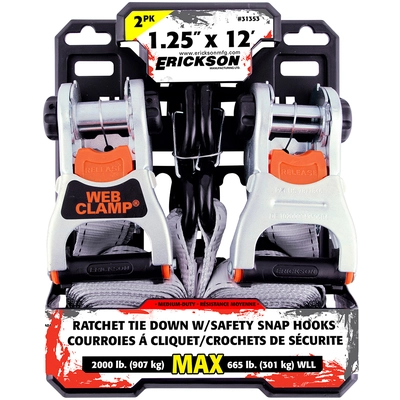 ERICKSON MANUFACTURING LTD. - 31353 - 1.25″ x 12′ – Deluxe Tie-Downs With Web Clamp Safety Snap Hooks pa2