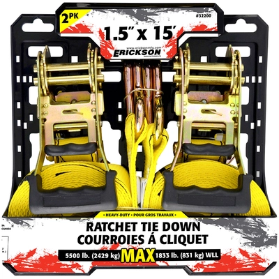 ERICKSON MANUFACTURING LTD. - 32200 - 1.5 x 15′ – Ratcheting Tie-Downs with J-Hooks pa2