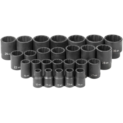 GREY PNEUMATIC TOOLS - 1726M - 1/2" Drive Metric Impact Socket Set pa1