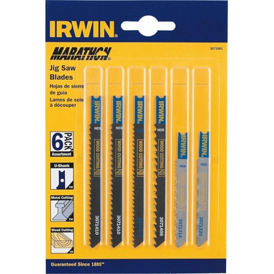 IRWIN - 3071001 - 6 TPI to 20 TPI 3-1/4" and 4" Carbon Steel and High Speed Steel U-Shank Jig Saw Blade Set (6 Pieces) pa3