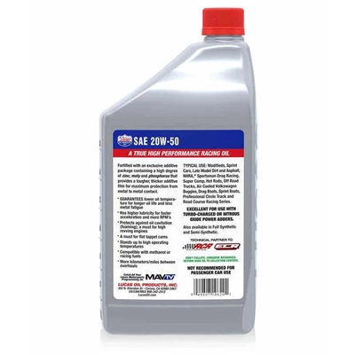 LUCAS OIL PRODUCTS INC. - 10621 - SAE 20W-50 Racing Engine Oil pa2
