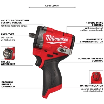 MILWAUKEE - 2562-20 - 3/8" Stubby Impact Wrench pa2