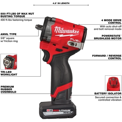 MILWAUKEE - 2562-21 - Stubby 3/8" Impact Wrench Kit pa2