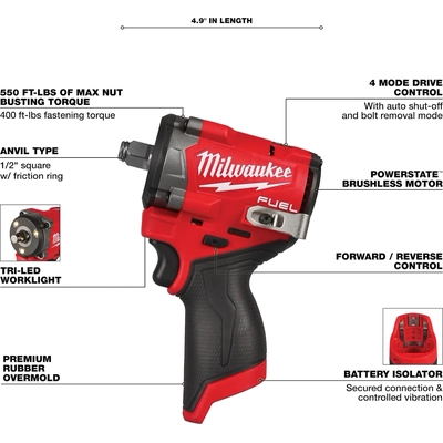 MILWAUKEE - 2563-20 - M12 Fuel Stubby Impact Wrench pa2