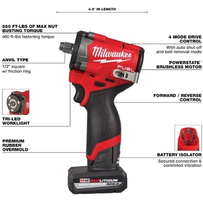 MILWAUKEE - 2563-22 - Stubby Impact Wrench Kit pa2