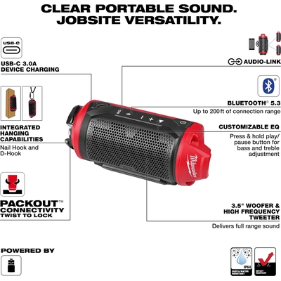 MILWAUKEE - 2955-20 - M12 Bluetooth Jobsite Speaker With Packout Compatibility pa4