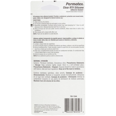 PERMATEX - 59103 - Clear RTV Silicone Adhesive Sealant pa2
