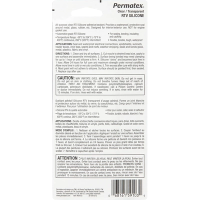 PERMATEX - 59103 - Clear RTV Silicone Adhesive Sealant pa4