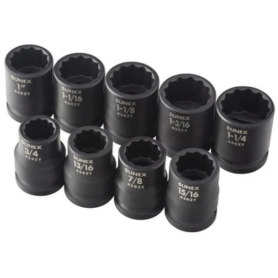 SUNEX - 4687 - 3/4" Drive Sae 12 Point Standard Thin Wall 9-Piece Impact Socket Set pa1