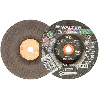 WALTER SURFACE TECHNOLOGIES - 15L506 - 5x5/8-11 Flexcut Spin-On Grinding Wheels pa4