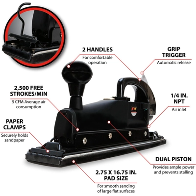 PERFORMANCE TOOL - M574DB - Dual Piston Straight Line Air Vibro Sander pa3