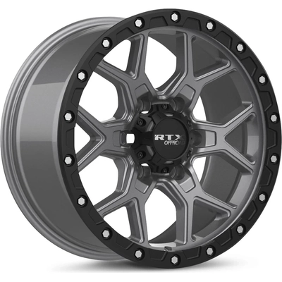 Storm Matte Gunmetal with Black Lip and Milled Rivets Wheel by RTX (17x8.5 20mm) pa1