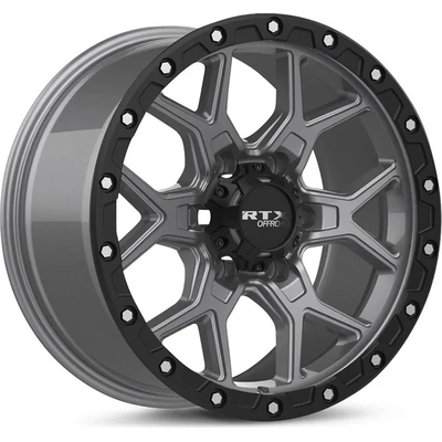Storm Matte Gunmetal with Black Lip and Milled Rivets Wheel by RTX (20x9 20mm) pa1