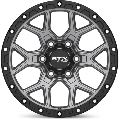 Storm Matte Gunmetal with Black Lip and Milled Rivets Wheel by RTX (20x9 20mm) pa2