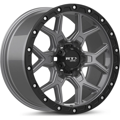 Storm Matte Gunmetal with Black Lip and Milled Rivets Wheel by RTX (20x9 20mm) pa3