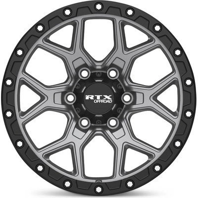 Storm Matte Gunmetal with Black Lip and Milled Rivets Wheel by RTX (20x9 20mm) pa4