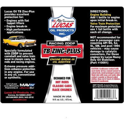 LUCAS OIL - 10063 - Engine Break-In Oil Additive - Tb Zinc Plus - 16 Ounces pa2