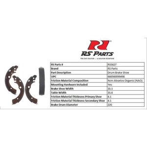 RS PARTS - RSS627 - Rear New Brake Shoes