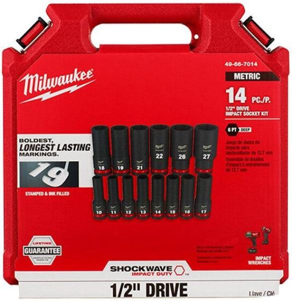 1/2" Drive Metric 6-Point Deep Impact Socket Set (14 Pieces) by MILWAUKEE - 49-66-7014 pa2